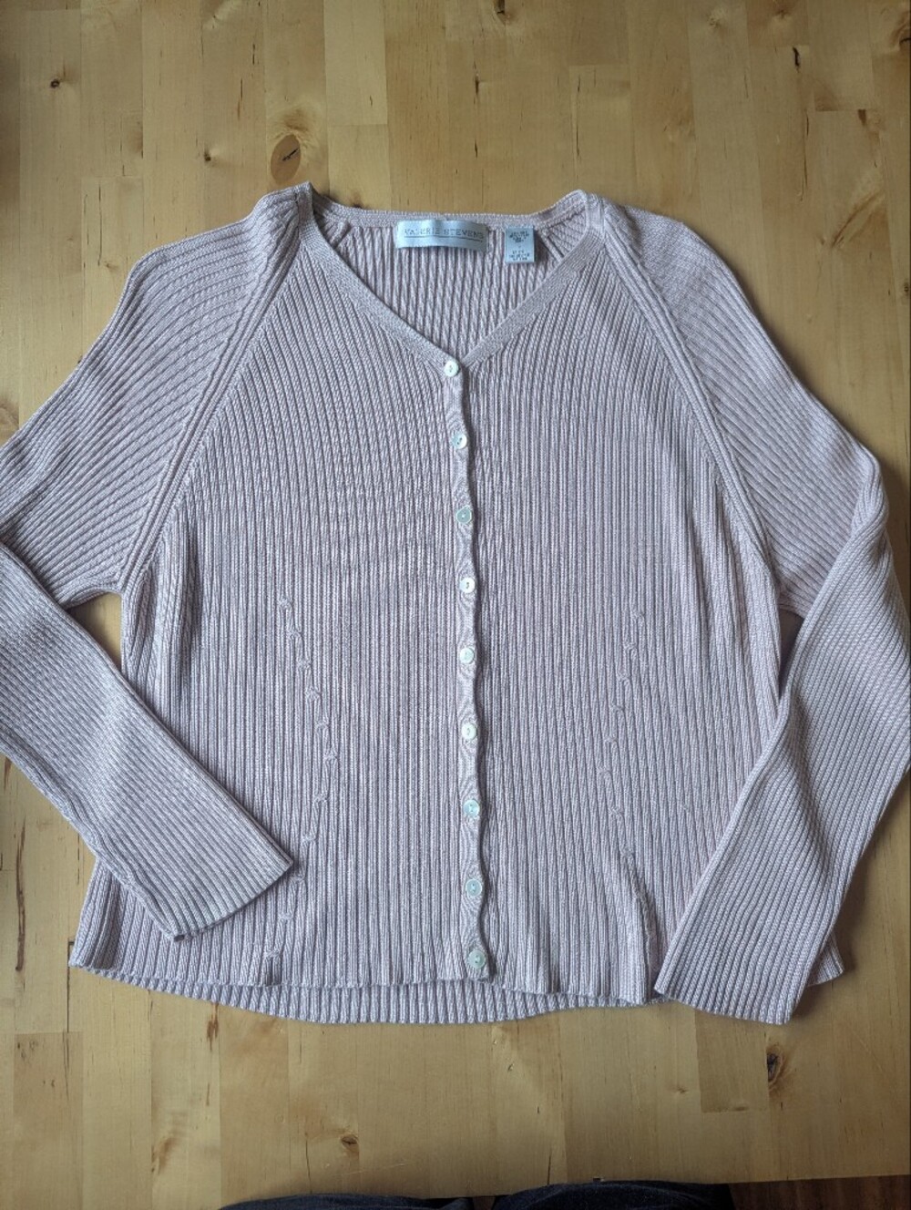 Valerie Stevens Women's Silk Blend Ribbed Cardigan in Blush Pink - Size Large